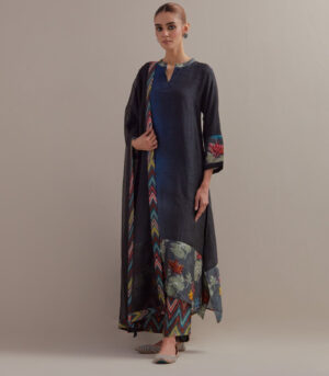 Black Indigo Ombre Asymmetrical Kurta Set