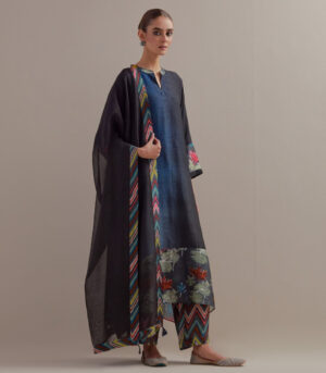 Black Indigo Ombre Asymmetrical Kurta Set