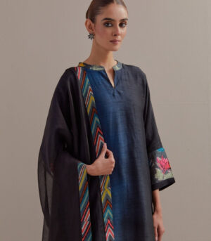 Black Indigo Ombre Asymmetrical Kurta Set