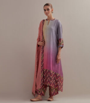 Peach beige Ombre Asymmetrical Kurta set