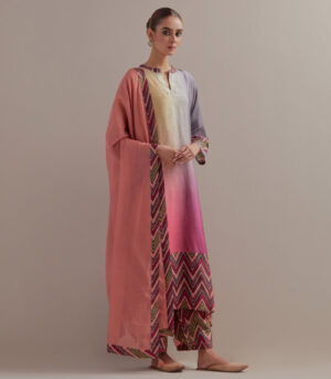 Peach beige Ombre Asymmetrical Kurta set