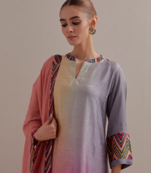 Peach beige Ombre Asymmetrical Kurta set