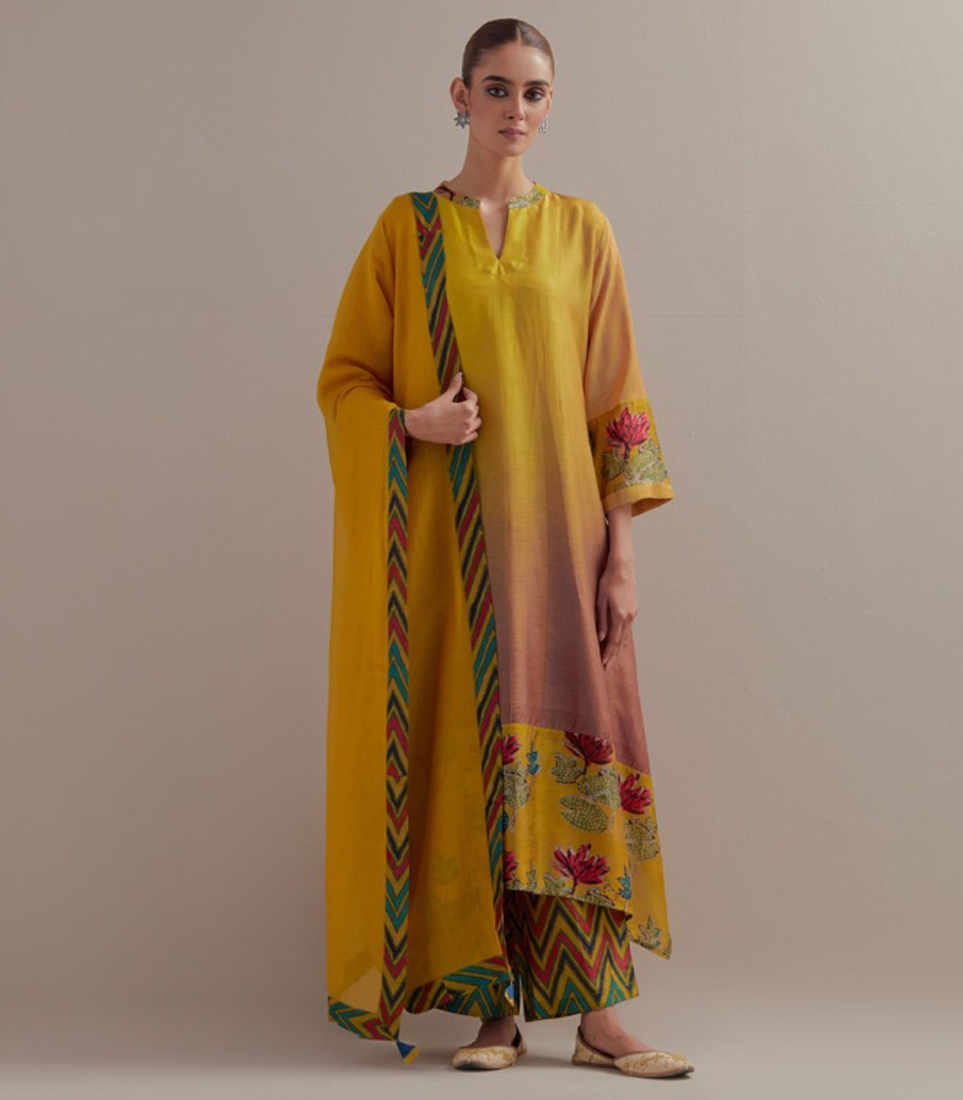 Yellow Ombre Asymmetrical Kurta set
