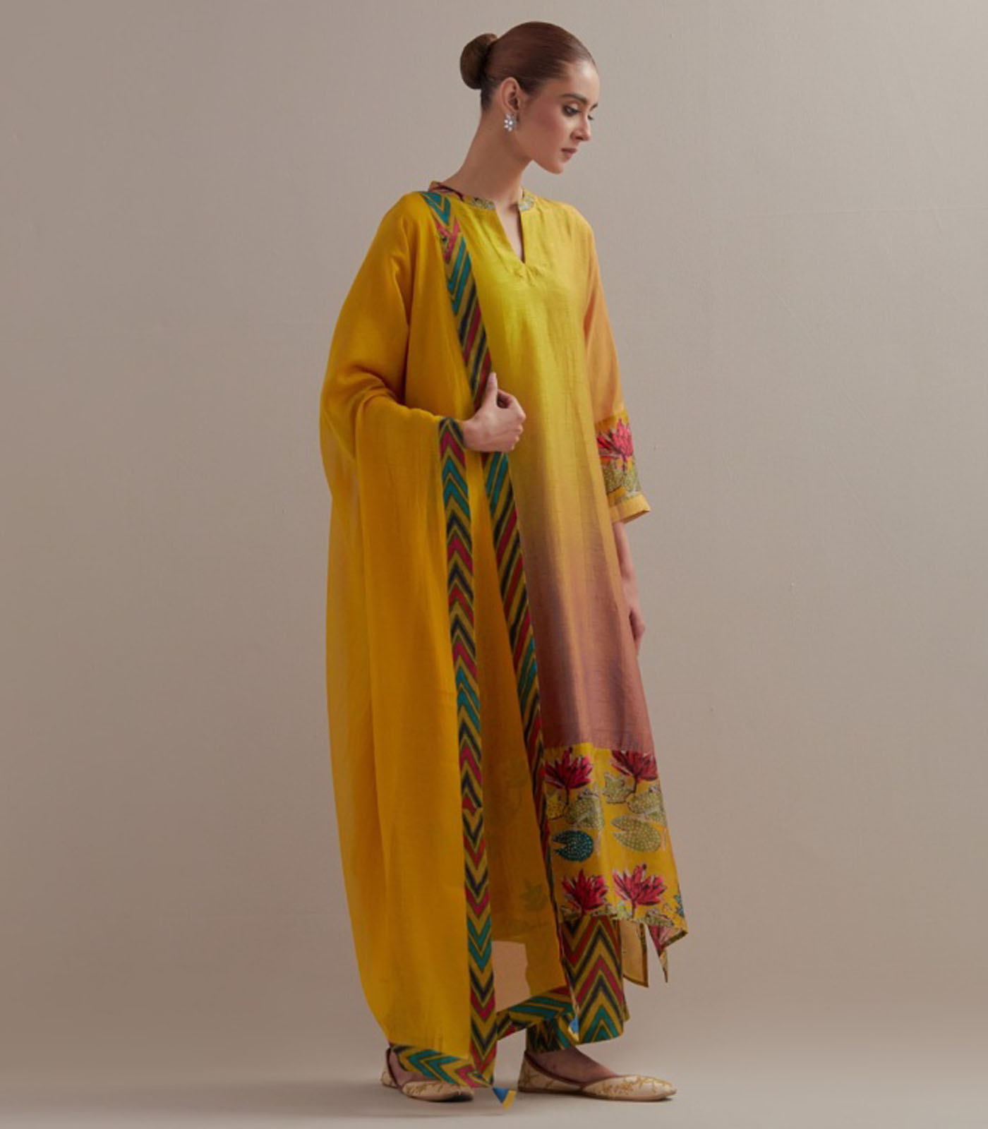 Yellow Ombre Asymmetrical Kurta set - Image 5