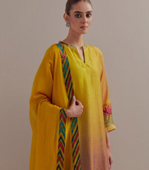 Yellow Ombre Asymmetrical Kurta set