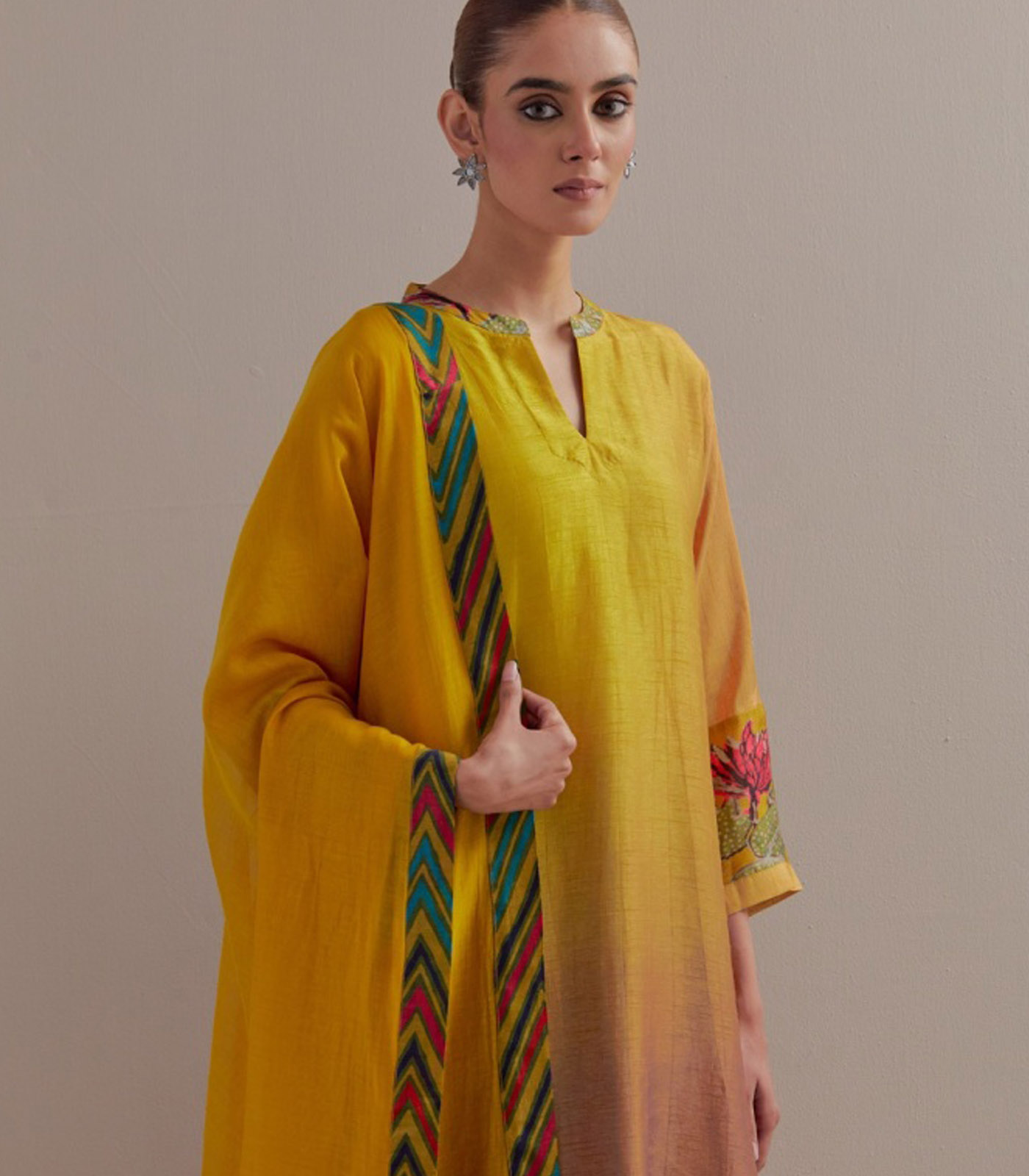Yellow Ombre Asymmetrical Kurta set - Image 2