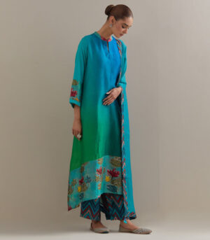Green Blue Ombre Asymmetrical Kurta set