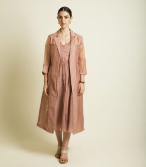 ALMOND ORGANZA EMBROIDED JACKET SET