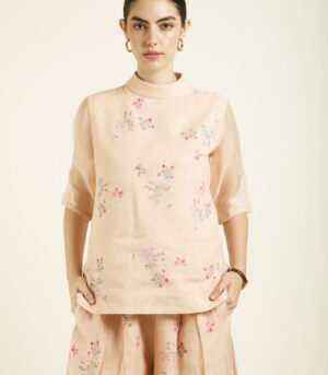 OLD ROSE PRINTED TOP WITH CULOTTES IN LINEN