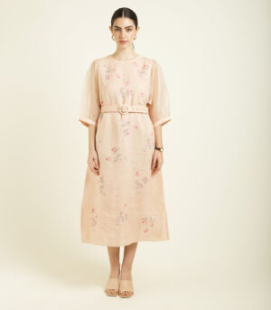 OLD ROSE PRINTED A-LINE DRESS