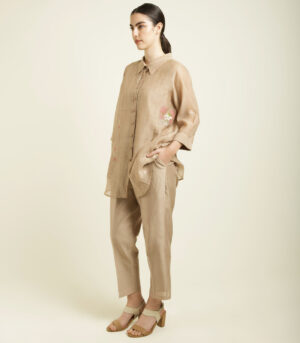 BEIGE SHIRT IN MUL CHANDERI