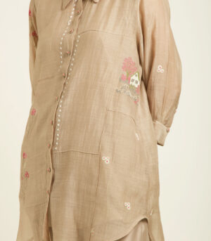 BEIGE SHIRT IN MUL CHANDERI