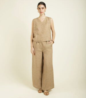 BEIGE LINEN PRINTED JACKET SET