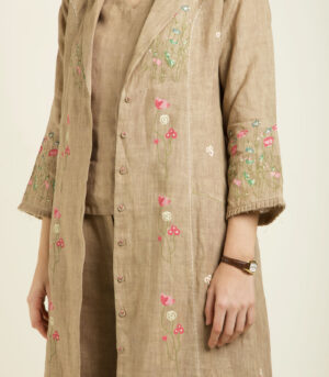 BEIGE LINEN PRINTED JACKET SET