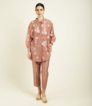 ALMOND MUL CHANDERI DROP SHOULDER SHIRT