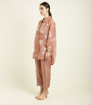 ALMOND MUL CHANDERI DROP SHOULDER SHIRT