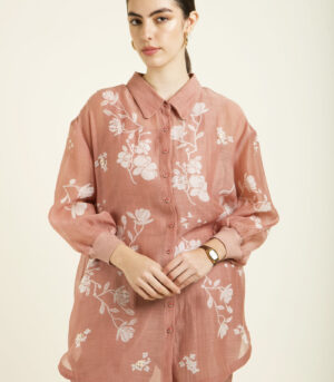 ALMOND MUL CHANDERI DROP SHOULDER SHIRT