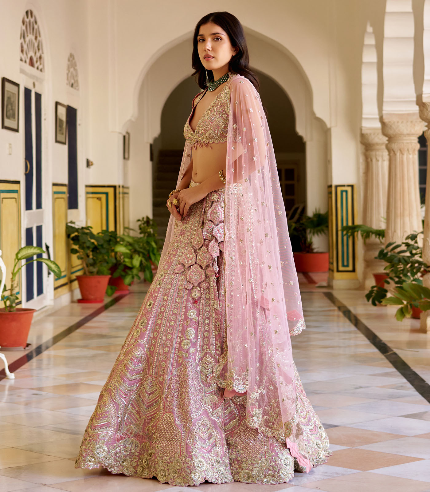 Rosaline Pink Organza Lehenga Set - Image 3