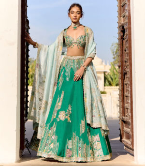 Jewel Green Organza Lehenga Set