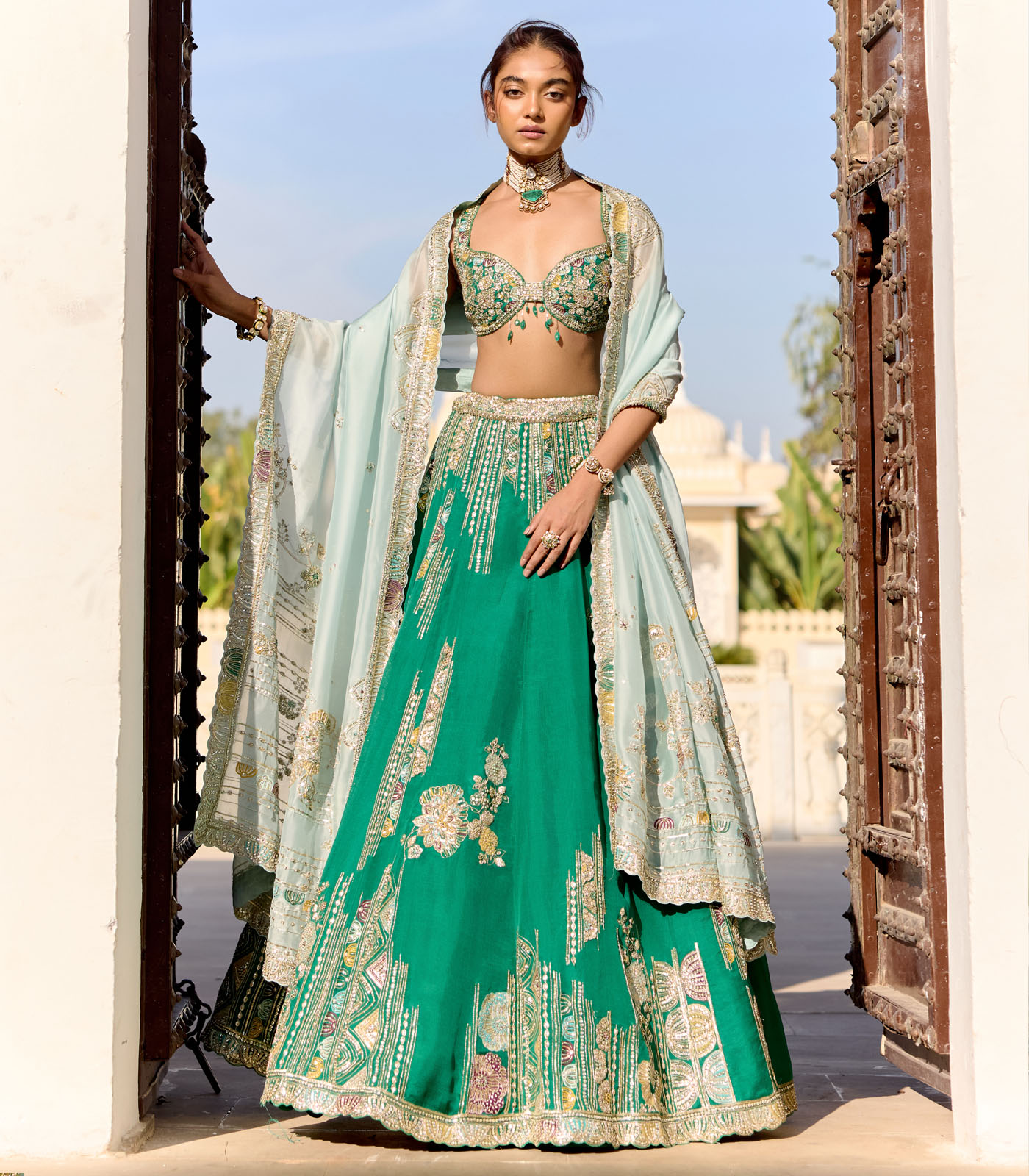 Jewel Green Organza Lehenga Set