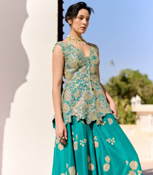 Pine Green Peplum Garara Set