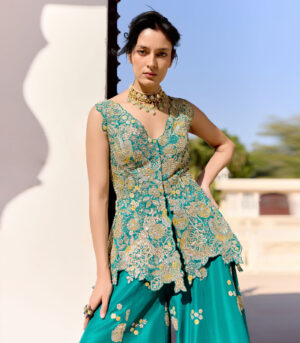 Pine Green Peplum Garara Set