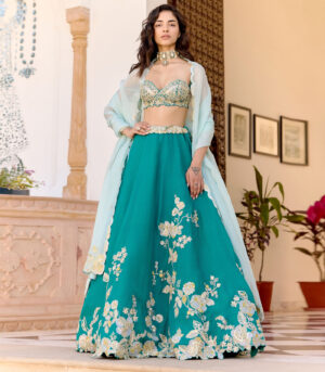 Pine Green Jaal Embroidered Lehenga Set