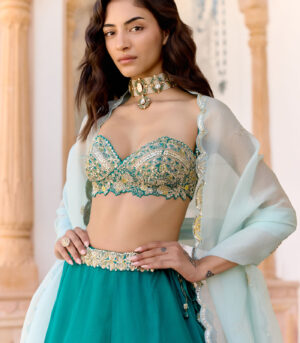 Pine Green Jaal Embroidered Lehenga Set