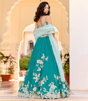 Pine Green Jaal Embroidered Lehenga Set