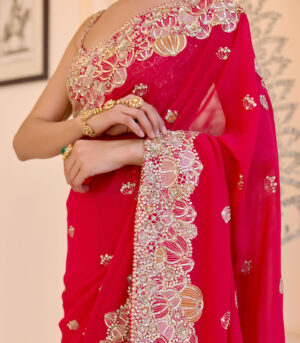 Red Embroidered Saree Set