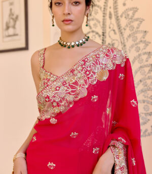 Red Embroidered Saree Set