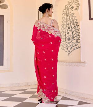 Red Embroidered Saree Set