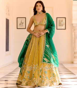 Canary Yellow Organza Lehenga Set