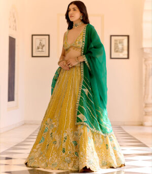 Canary Yellow Organza Lehenga Set