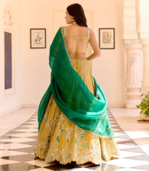 Canary Yellow Organza Lehenga Set