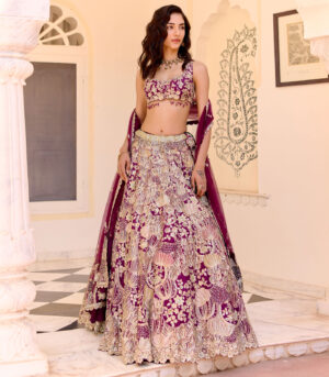 Dark plum Embroidered Lehenga Set
