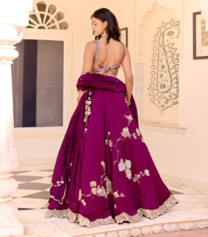 Dark Plum Jaal Placement Lehenga Set