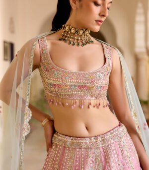 Rosaline Pink Raw Silk Lehenga Set