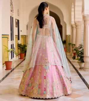 Rosaline Pink Raw Silk Lehenga Set
