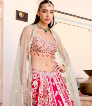 Cut Ruby Mulberry Silk Lehenga Set