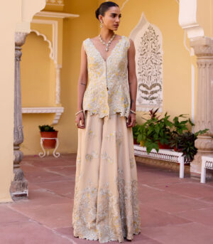 Jacket Style Peplum Top Garara Set