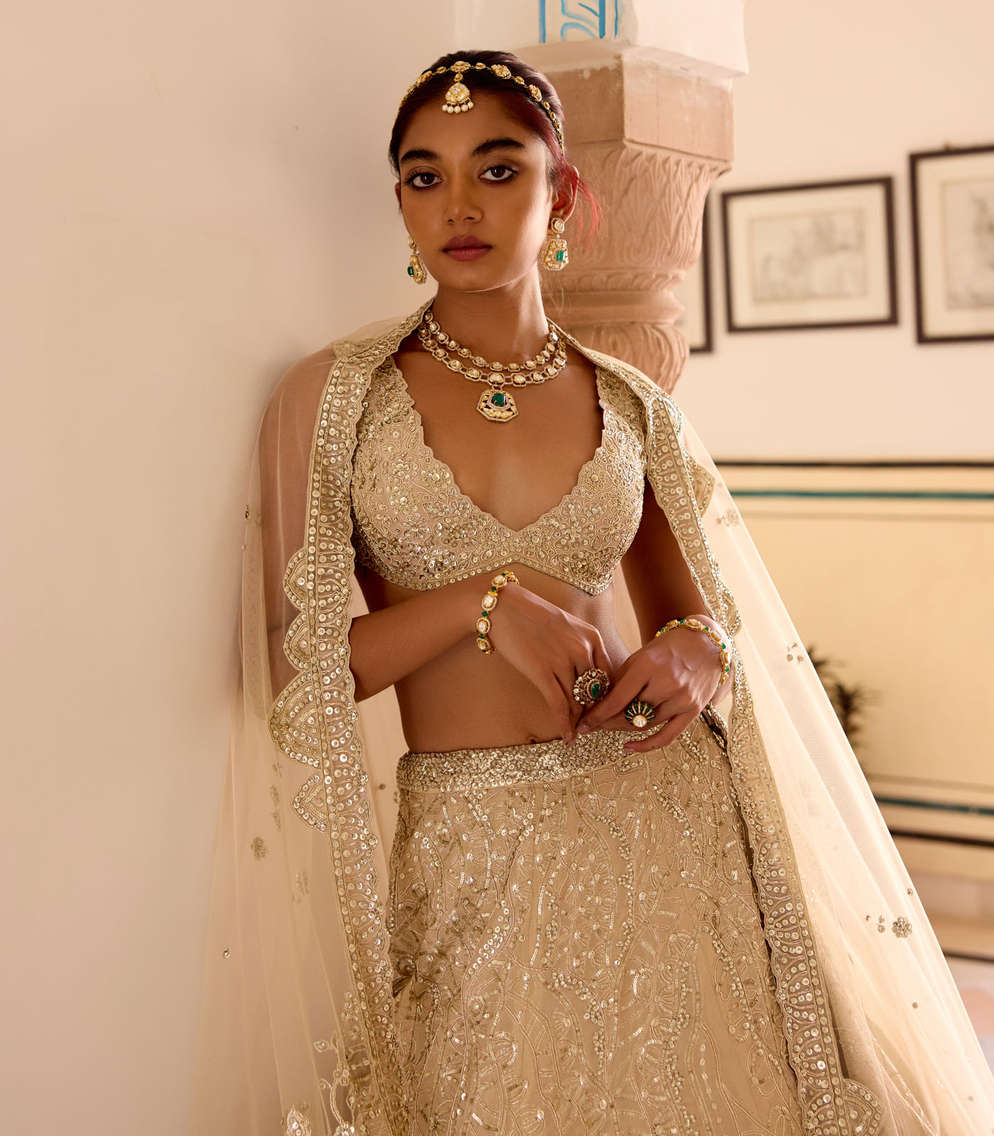 Frost Champagne Jaal Embroidered Lehenga Set - Image 3