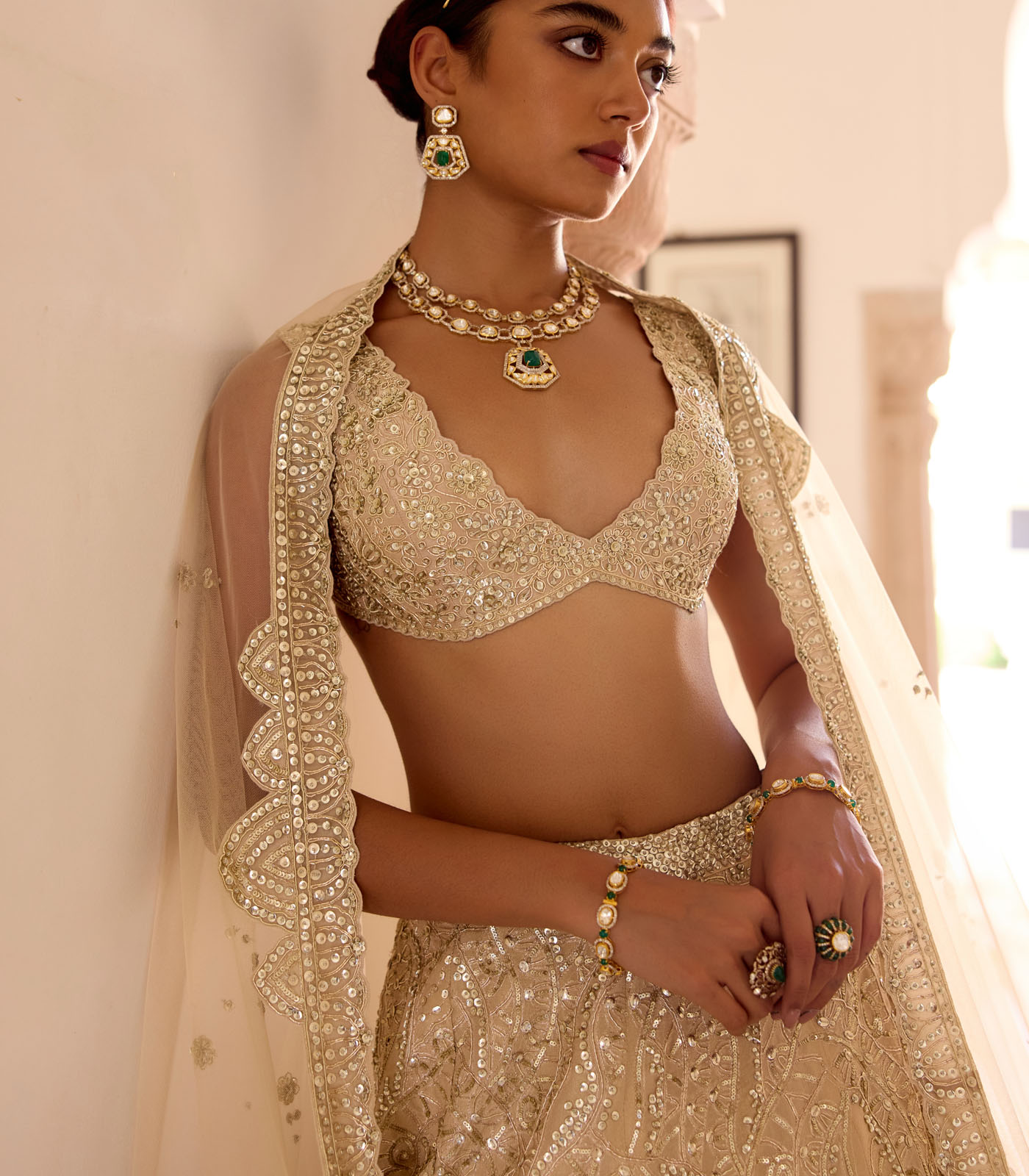 Frost Champagne Jaal Embroidered Lehenga Set - Image 4