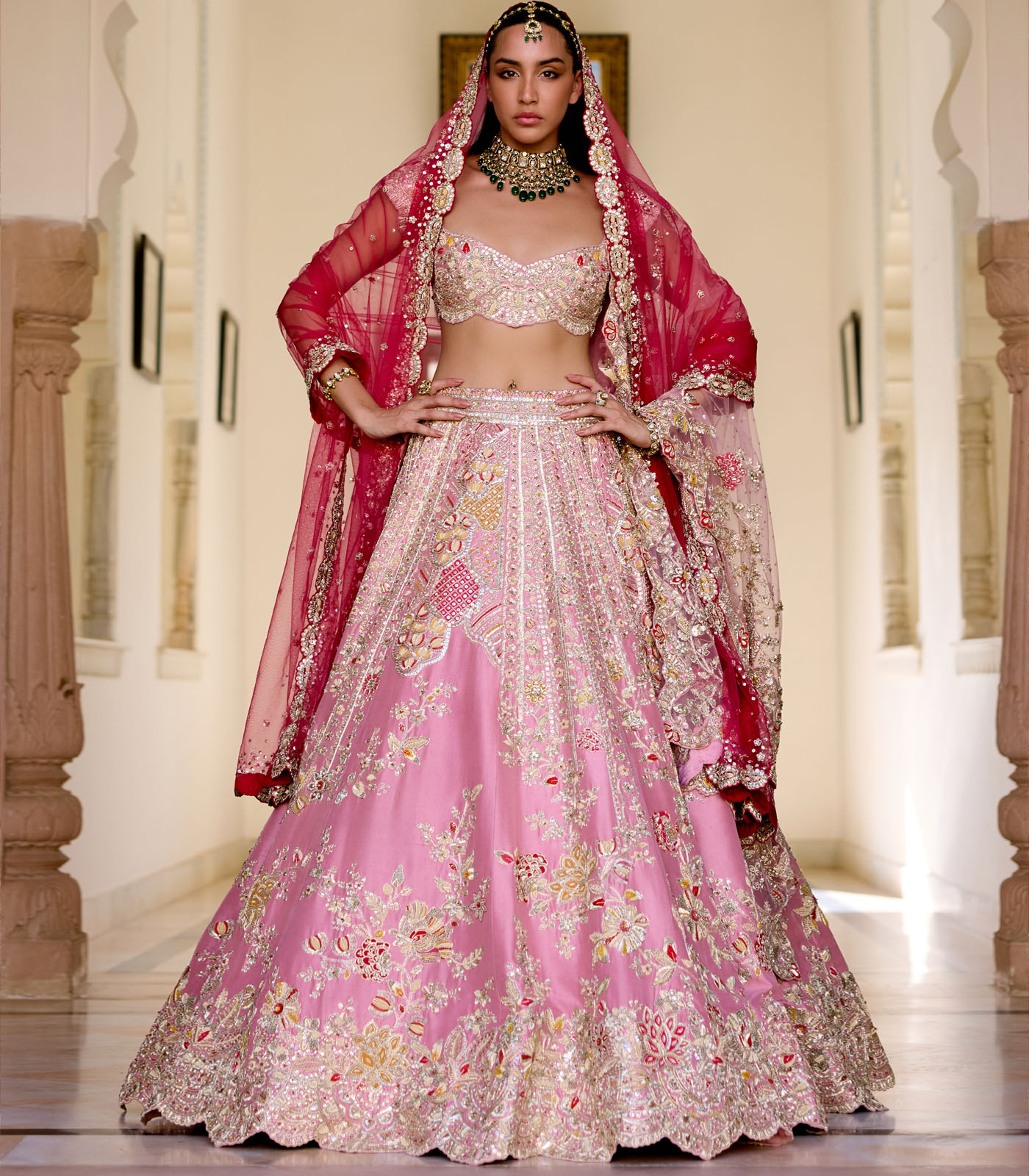 Rosaline Pink Mulberry Silk Bridal Lehenga Set