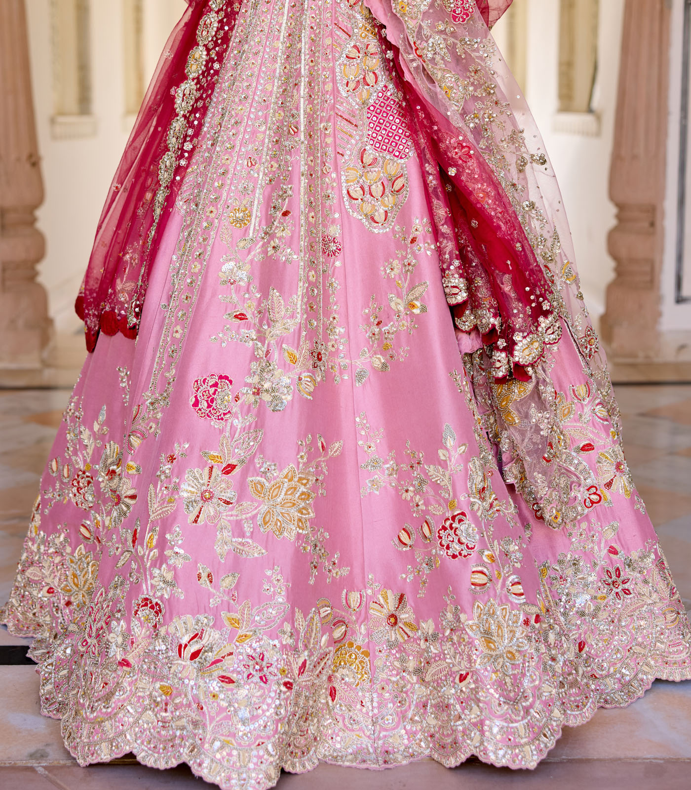 Rosaline Pink Mulberry Silk Bridal Lehenga Set - Image 3