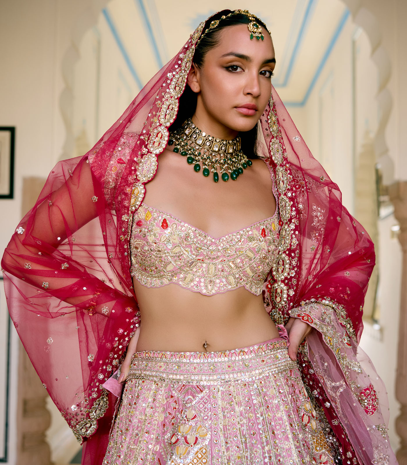 Rosaline Pink Mulberry Silk Bridal Lehenga Set - Image 4