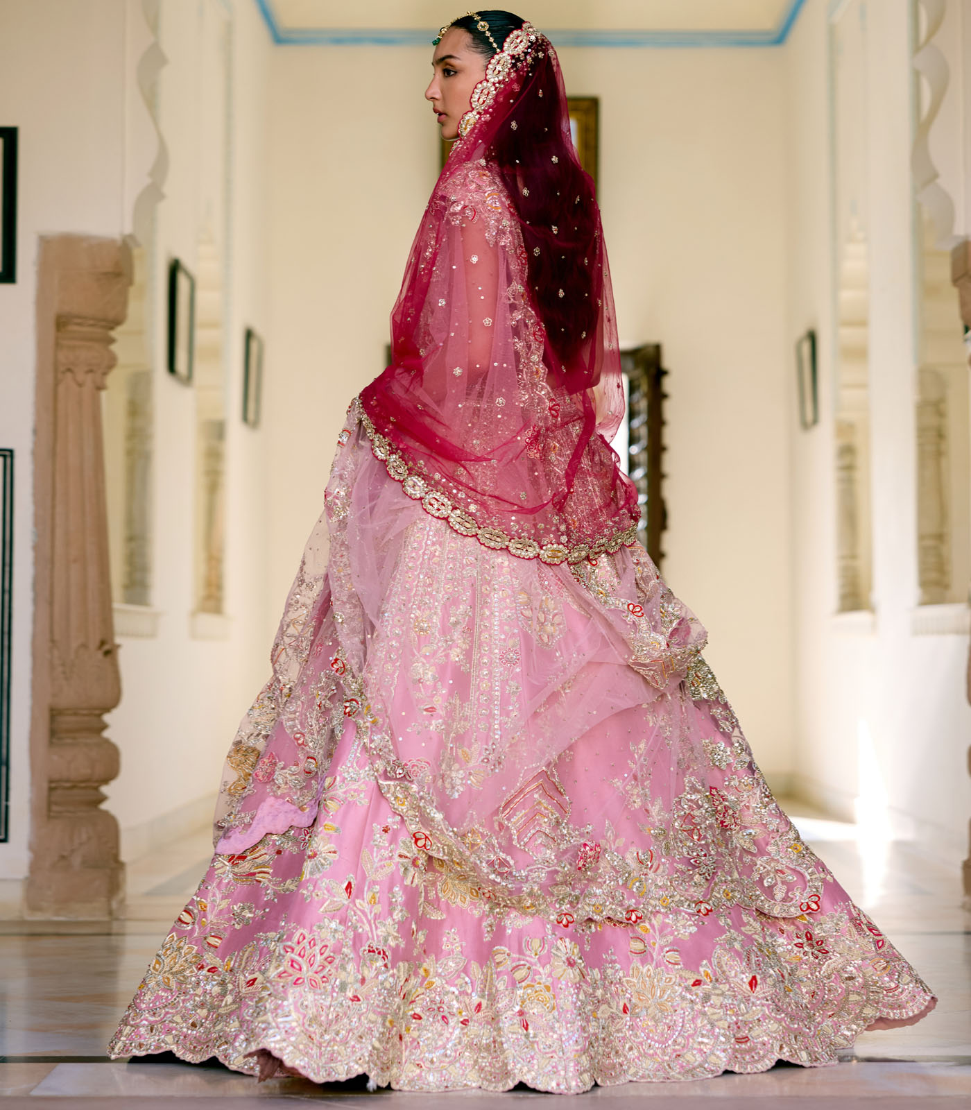 Rosaline Pink Mulberry Silk Bridal Lehenga Set - Image 2