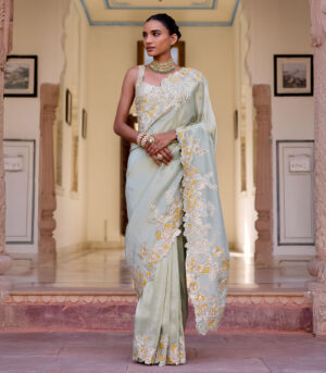 Sage Tissue Silk Saree Set