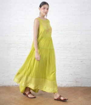 Lime Chanderi Wildflower Dress
