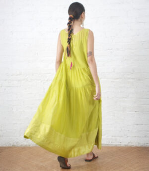 Lime Chanderi Wildflower Dress